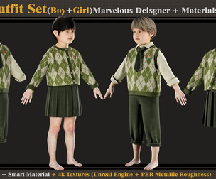 Kids Outfit Set-BOY -GIRL- MD-Clo3d-Smart Material-Textures -OBJ-FBX
