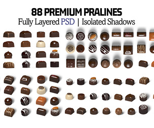 88 Chocolate Praline Mockups: Luxury Branding, Food Packaging PSD, Confectionery Kit, Candy Clipart