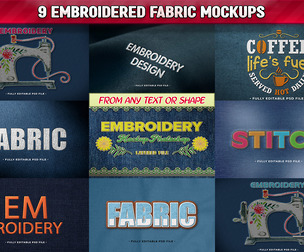 9 Embroidered Fabric Mockups, Editable Embroidery Text Effect PSD, Realistic Stitch Logo, Typography