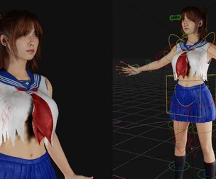Schoolgirl in Survival Mode - Rigged 3D Model Character