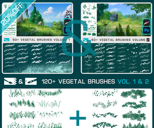 BUNDLE - VEGETAL BRUSHES Vol.1 & 2 - Photoshop & Procreate - 120+ brushes & 1 bonus PSD