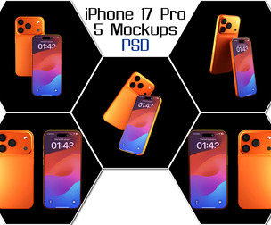 iPhone 17 Pro Mockup Kit - 5 PSD Templates for Professional App Presentation