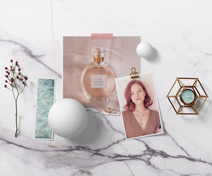 Luxury Marble Moodboard Mockup PSD - Elegant Fashion & Beauty Display Scene