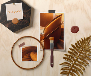 Artistic Interior Moodboard Mockup PSD - Wood & Marble Branding Scene