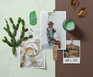 Natural Beauty & Paint Moodboard Mockup PSD - Earthy Interior Design Scene