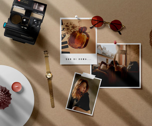 Vintage Retro Moodboard Mockup PSD - Analog Photography & Lifestyle Scene