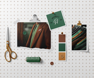 Tailor & Fashion Design Moodboard Mockup PSD - Pegboard Studio Scene