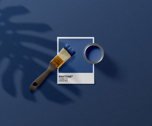 Classic Blue Paint Swatch Mockup PSD - Professional Color Palette & Interior Design Scene