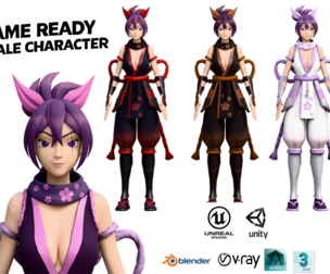Stylized Ninja Girl  Game Ready Character Pack