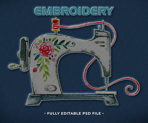 Embroidery PSD Fully Editable Text Effect. Layer Style PSD Mockup Template