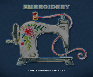 Embroidery PSD Fully Editable Text Effect. Layer Style PSD Mockup Template