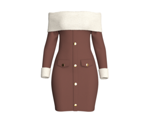 Girls Off-Shoulder Ribbed Dress With Sherpa | Marvelous / Clo3d / obj / fbx