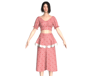 Girls Printed Crop Tops With Skirt - Outfit | Marvelous / Clo3d / obj / fbx