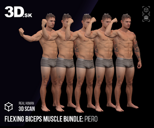 Male 3D Character Piero - 5x Flexing Biceps Scan Bundle