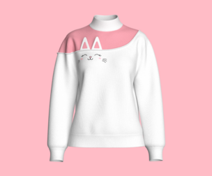 Girls Cat Print High Neck Sweatshirt | Marvelous / Clo3d / obj / fbx