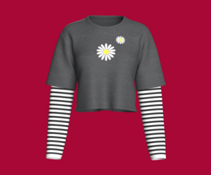 Girls Double Layer Striped Sleeve T-shirt | Marvelous / Clo3d / obj / fbx