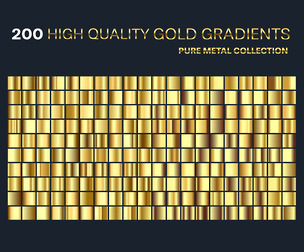 200 Gold Gradient Bundle, Metallic Textures, Vector EPS, Gold Foil Palette