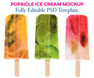 Realistic Popsicle Mockup PSD, Editable Ice Cream Branding Template for Packaging, Food Presentation