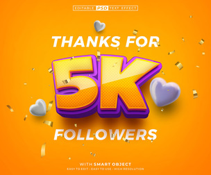 5K Follower PSD Fully Editable Text Effect. Layer Style PSD Mockup Template