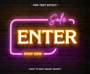 Neon Enter PSD Fully Editable Text Effect. Layer Style PSD Mockup Template