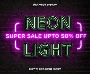 Neon Light PSD Fully Editable Text Effect. Layer Style PSD Mockup Template