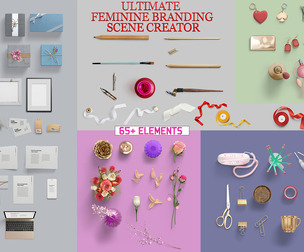 Ultimate Feminine Branding Scene Creator PSD Templates, Isolated Objects, Florals, Beauty