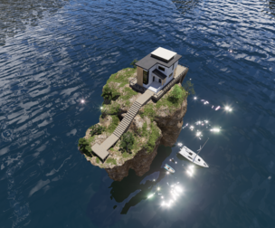 Modern House cottage and landscape big rock 3D model