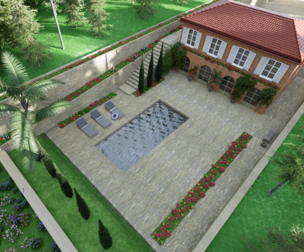 Classic House cottage and swimming pool 3D model