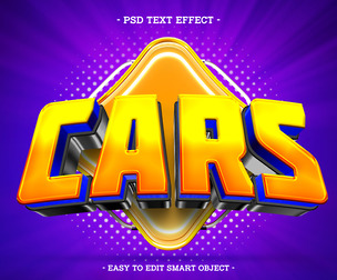 Cars PSD Fully Editable Text Effect. Layer Style PSD Mockup Template