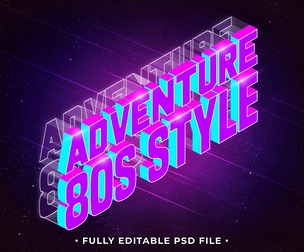 Adventure 80s Style PSD Fully Editable Text Effect. Layer Style PSD Mockup Template