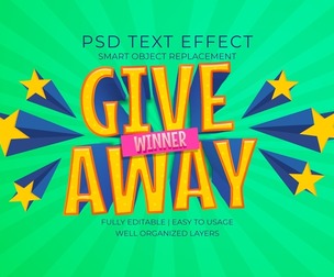 GIVEAWAY PSD Fully Editable Text Effect. Layer Style PSD Mockup Template