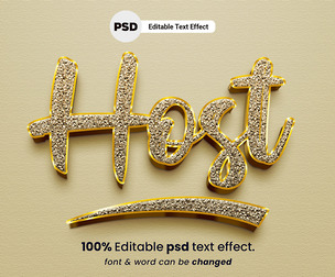 Gold Host PSD Fully Editable Text Effect. Layer Style PSD Mockup Template