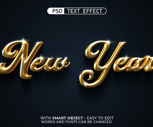 Golden New Year PSD Fully Editable Text Effect. Layer Style PSD Mockup Template
