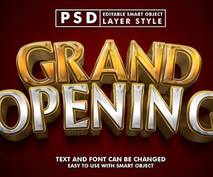 Grand Opening PSD Fully Editable Text Effect. Layer Style PSD Mockup Template