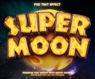 SUPER MOON PSD Fully Editable Text Effect. Layer Style PSD Mockup Template