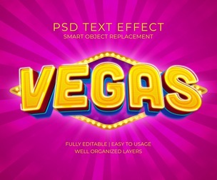 Vegas PSD Fully Editable Text Effect. Layer Style PSD Mockup Template