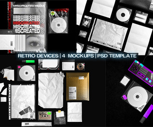Retro Devices, Plastic Packaging 4 Mockup PSD Template, Lo-Fi Tech Identity