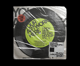 7-Inch Vinyl Record Mockup PSD, Fully Editable Scene, Plastic Wrap, Stickers, Cover
