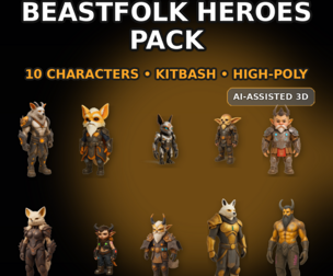 Beastfolk Heroes Pack (10 Characters) – High-Poly Kitbash Fantasy & Sci-Fi Collection