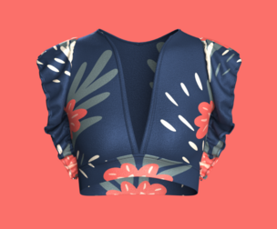 Women Floral V-Neck Crop Top | Marvelous / Clo3d / obj / fbx