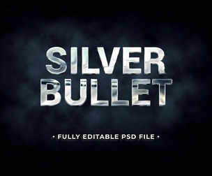 Silver Bullet PSD Fully Editable Text Effect. Layer Style PSD Mockup Template