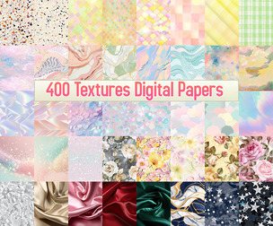 400 Ultimate Texture Mix Digital Paper Bundle, Floral Marble Silk Holographic Glitter Patterns