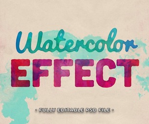Watercolor Effect PSD Fully Editable Text Effect. Layer Style PSD Mockup Template
