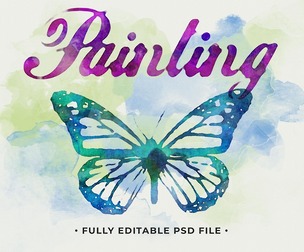 Watercolor Painting PSD Fully Editable Text Effect. Layer Style PSD Mockup Template