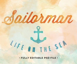 Watercolor Sailorman PSD Fully Editable Text Effect. Layer Style PSD Mockup Template