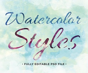 Watercolor Styles PSD Fully Editable Text Effect. Layer Style PSD Mockup Template