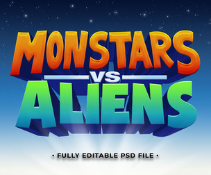 Monstars vs Aliens PSD Fully Editable Text Effect. Layer Style PSD Mockup Template