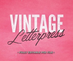 Vintage Letterpress PSD Fully Editable Text Effect. Layer Style PSD Mockup Template