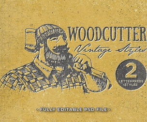 Vintage Woodcutter PSD Fully Editable Text Effect. Layer Style PSD Mockup Template