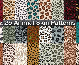 25 Animal Skin Patterns, Realistic Leopard, Zebra, Tiger, Cheetah, Snake Digital Paper Pack